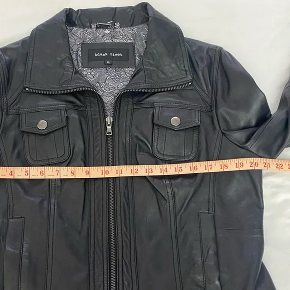 NWOT Black Rivet Wilsons Genuine Leather Moto Jacket In Black Size XL. - Picture 5 of 11